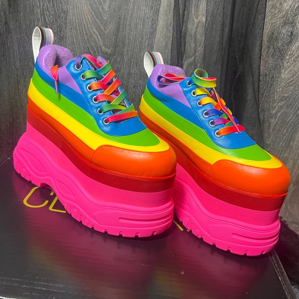 Size 7 rainbow platform shoes from DollsKill